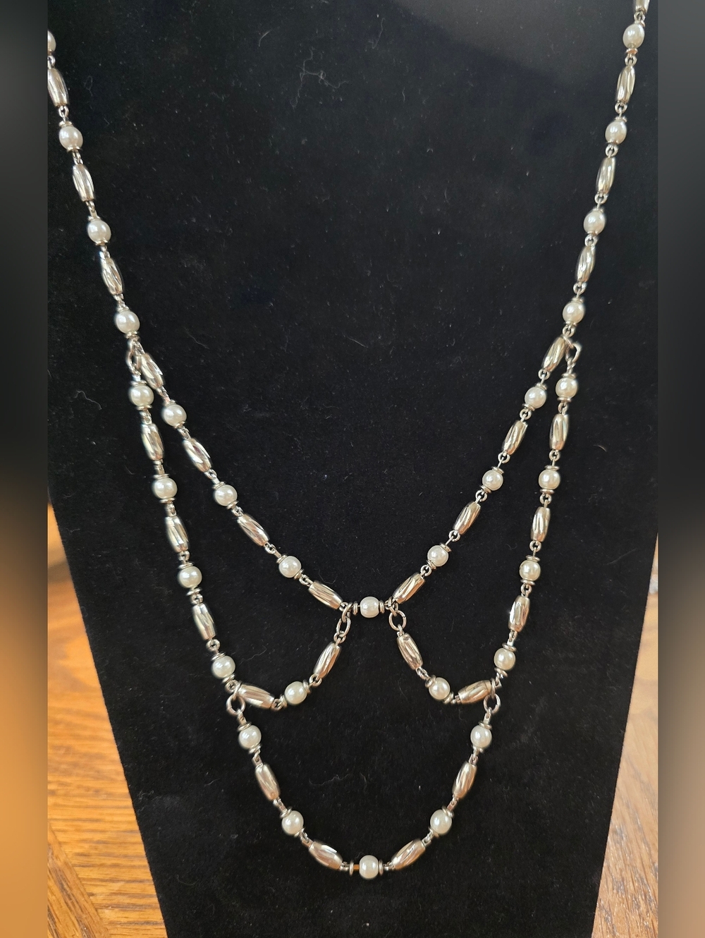 Silver-Tone Multi-Strand Faux Pearl Beaded Necklace